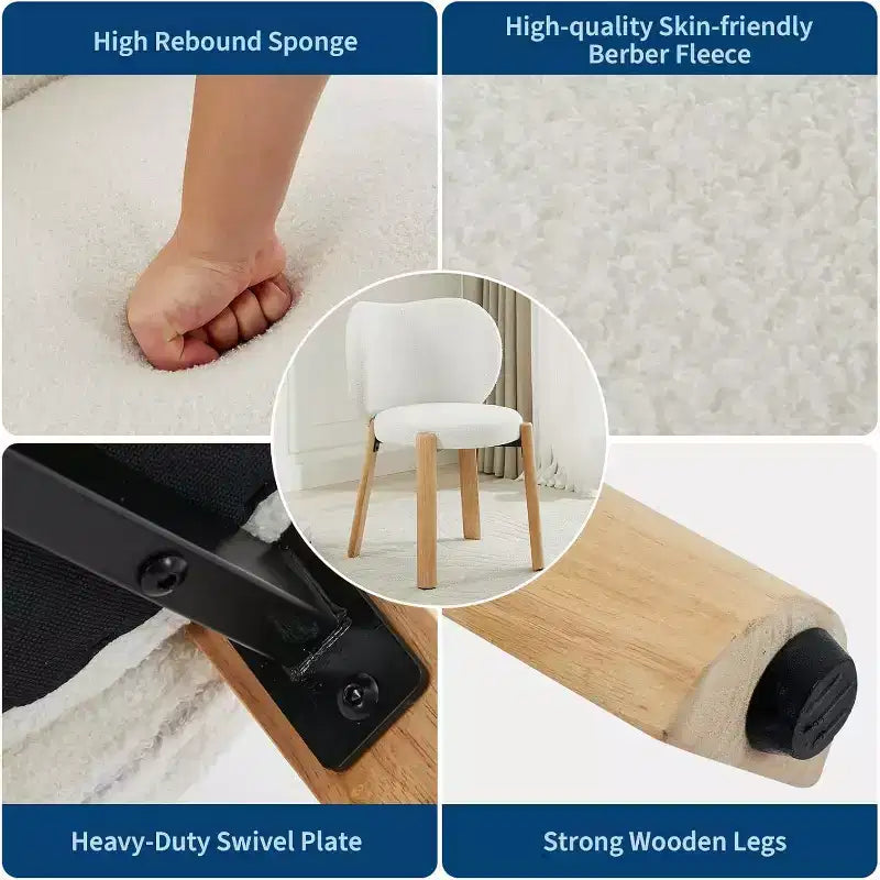 Jolie chaise décorative avec dossier Cœur, tabouret en tissu Teddy pour coiffeuse, bureau, chambre, salle à manger et salon
