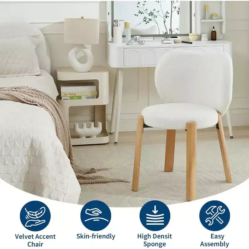 Jolie chaise décorative avec dossier Cœur, tabouret en tissu Teddy pour coiffeuse, bureau, chambre, salle à manger et salon