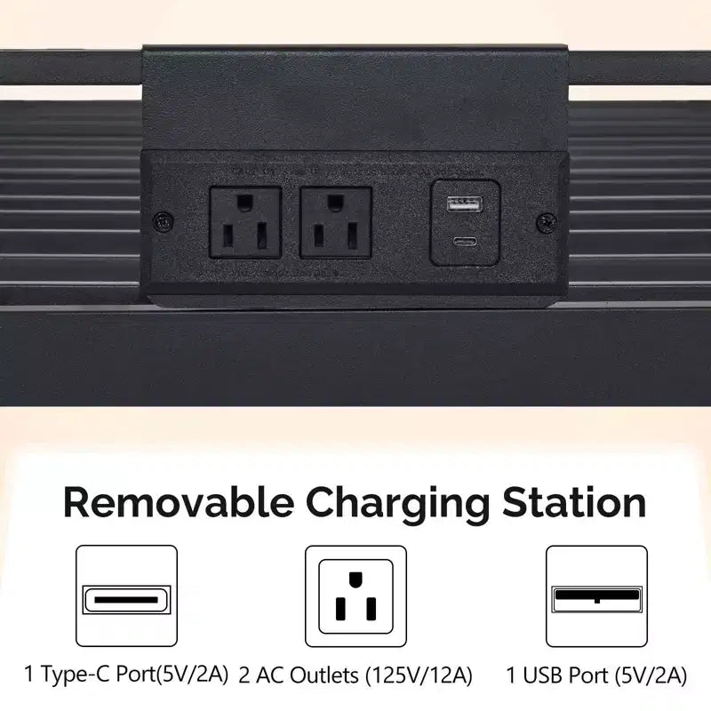 Lit superposé métallique double sur double avec 2 tiroirs et station de recharge, lumière LED, noir