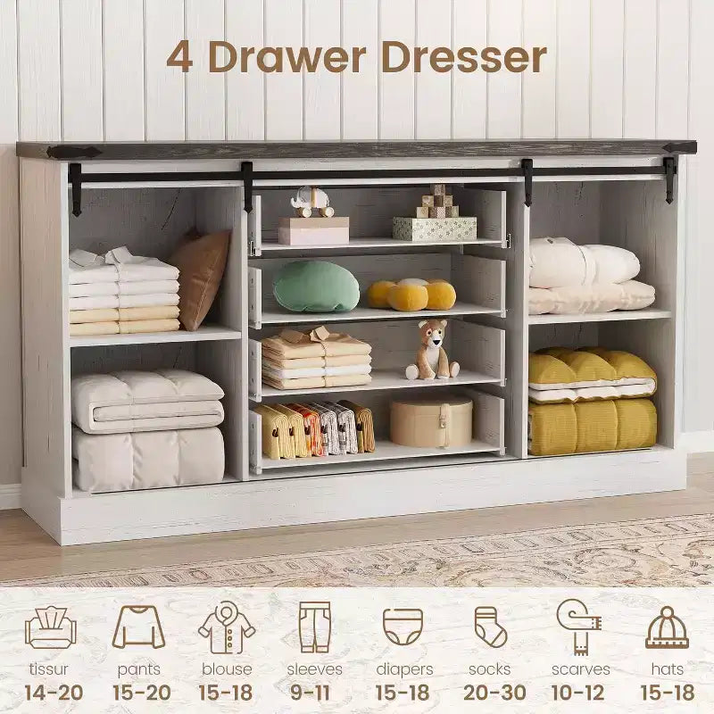 Meuble buffet avec rangement, meuble TV de style rustique avec porte coulissante en forme de grange, grande table de buffet pour salle à manger, cuisine et salon