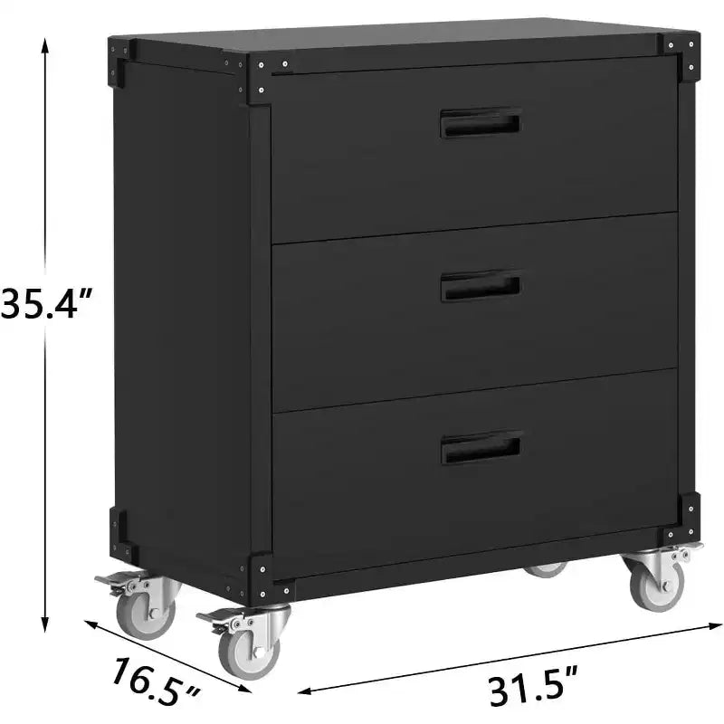 Servante d'atelier roulante à 3 tiroirs, Rangement de garage robuste sur roulettes, Établi métallique mobile pour entrepôt, sous-sol, atelier