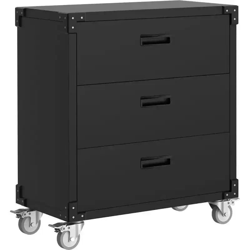 Servante d'atelier roulante à 3 tiroirs, Rangement de garage robuste sur roulettes, Établi métallique mobile pour entrepôt, sous-sol, atelier