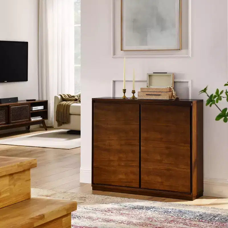 Buffet de 99 cm avec 2 trous pour prises, Meuble de rangement, Meuble de cuisine pour Salon, Cuisine, Salle à manger, Noyer