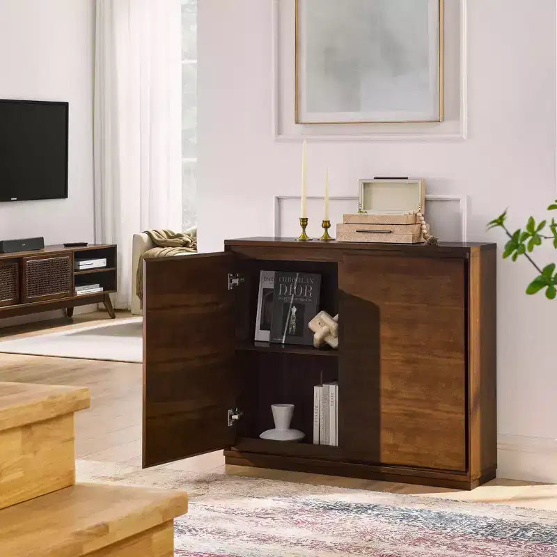 Buffet de 99 cm avec 2 trous pour prises, Meuble de rangement, Meuble de cuisine pour Salon, Cuisine, Salle à manger, Noyer