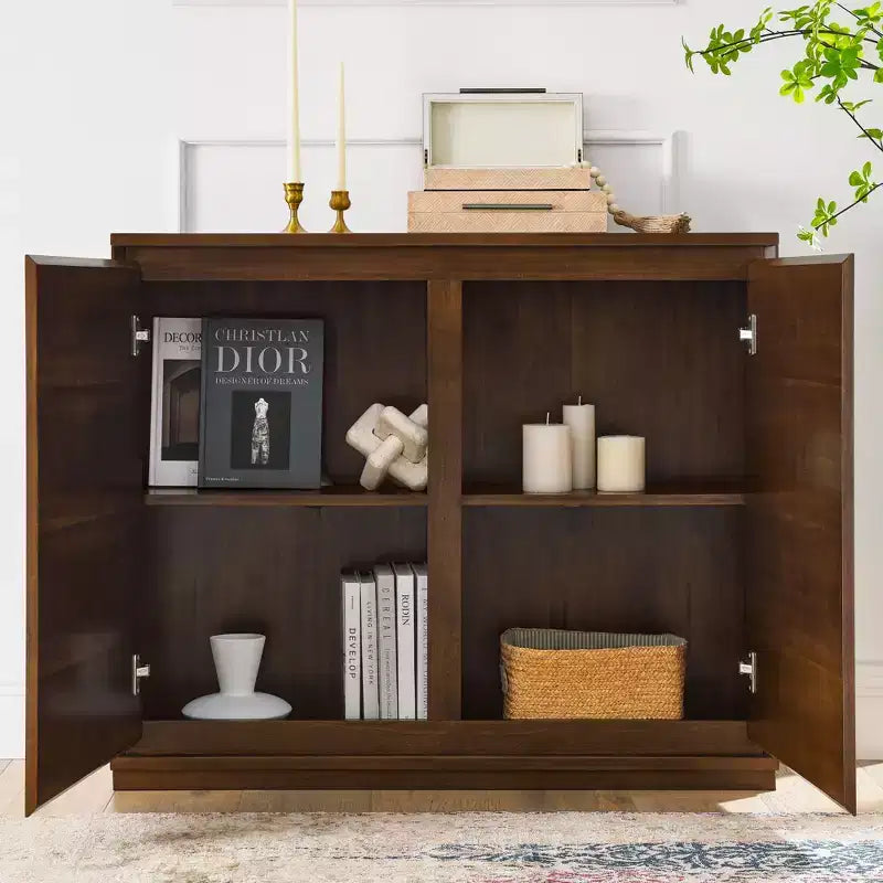Buffet de 99 cm avec 2 trous pour prises, Meuble de rangement, Meuble de cuisine pour Salon, Cuisine, Salle à manger, Noyer