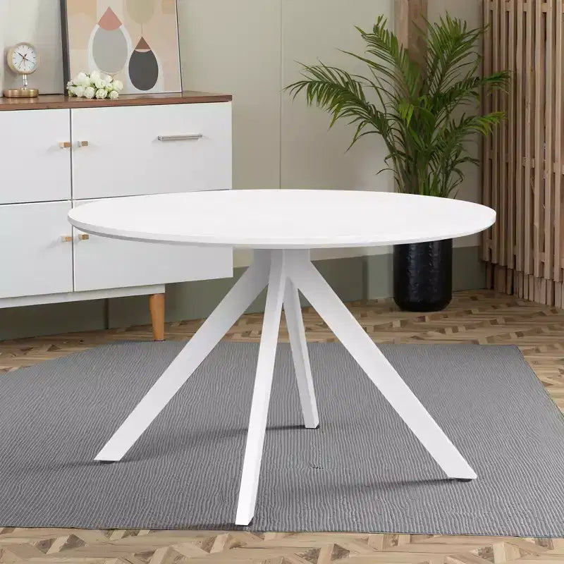 Table à manger ronde en bois 47 pouces, cadre métallique, convient pour 4 à 6 personnes, pour cuisine, salle à manger, salon, blanche