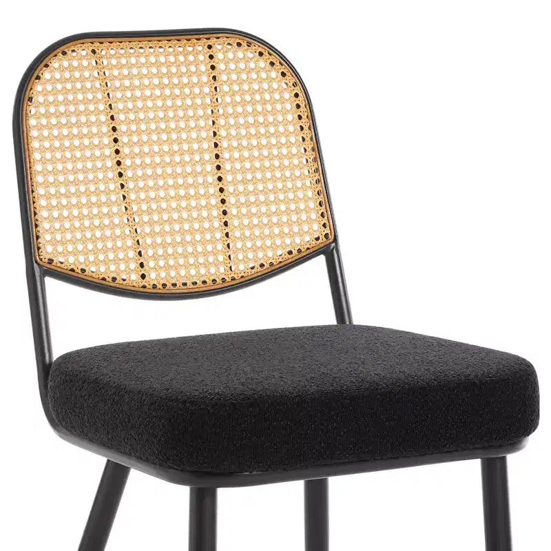 Chaises de salle à manger en rotin Chaises d'appoint modernes du milieu du siècle en tissu bouclette avec dossier en canne et pieds en métal pour cuisine