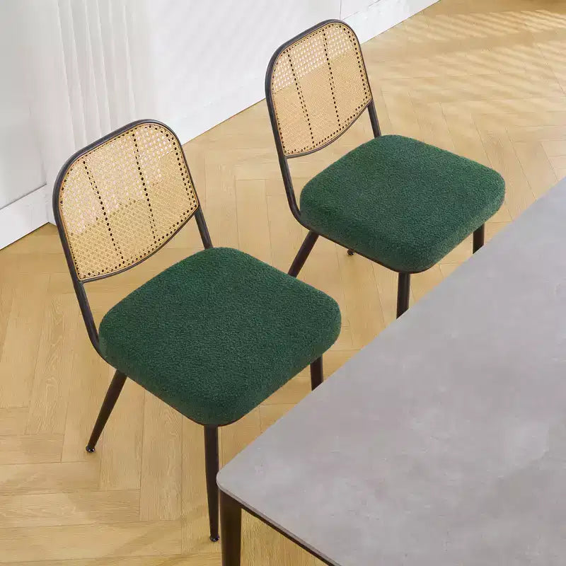 Chaises de salle à manger en rotin Chaises d'appoint modernes du milieu du siècle en tissu bouclette avec dossier en canne et pieds en métal pour cuisine