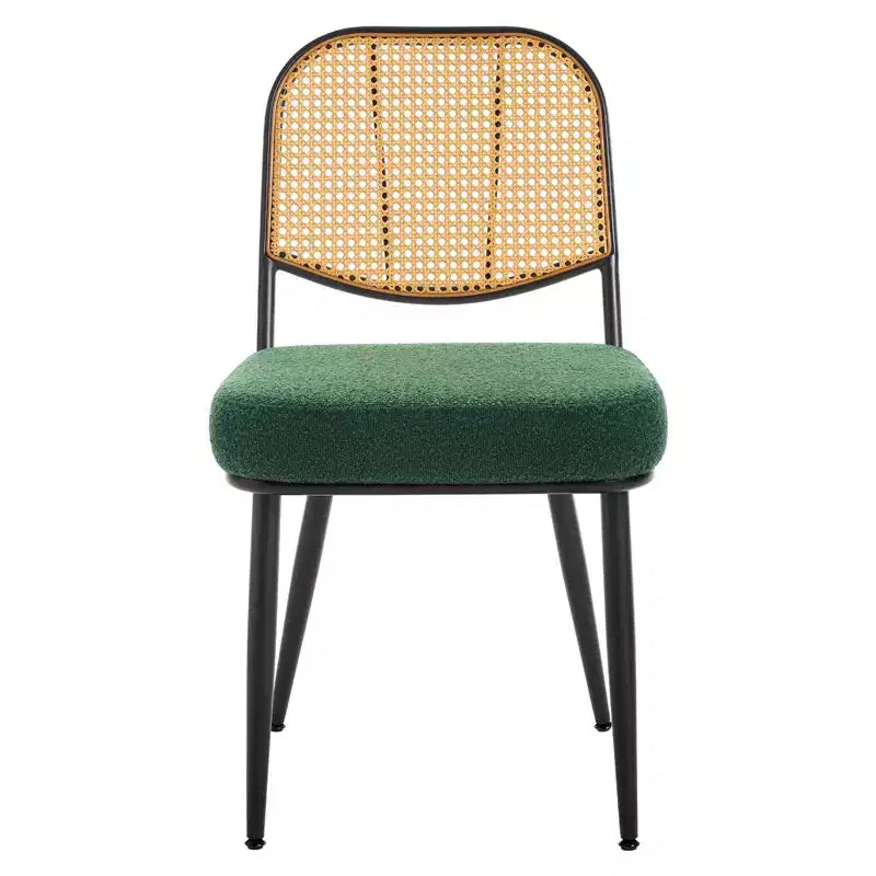 Chaises de salle à manger en rotin Chaises d'appoint modernes du milieu du siècle en tissu bouclette avec dossier en canne et pieds en métal pour cuisine