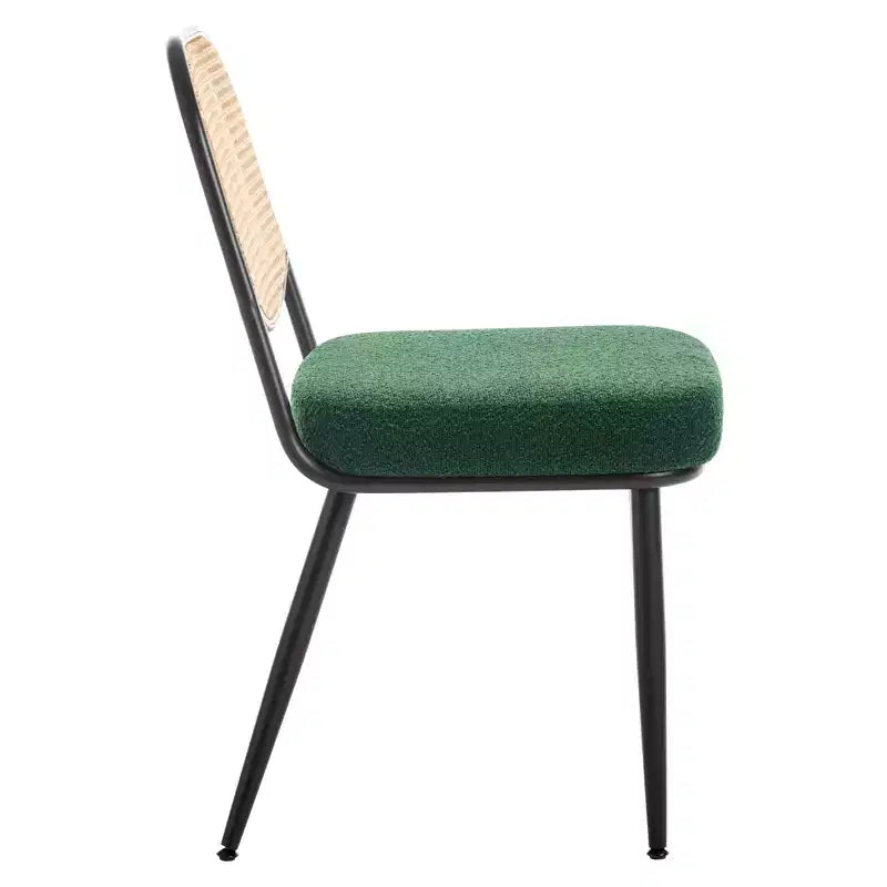 Chaises de salle à manger en rotin Chaises d'appoint modernes du milieu du siècle en tissu bouclette avec dossier en canne et pieds en métal pour cuisine