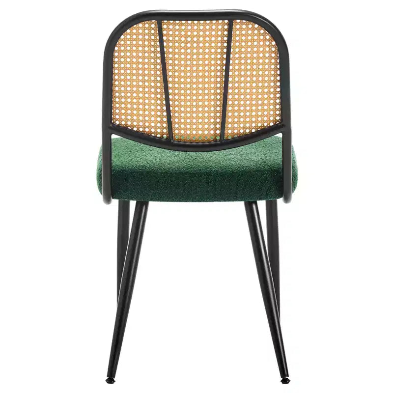Chaises de salle à manger en rotin Chaises d'appoint modernes du milieu du siècle en tissu bouclette avec dossier en canne et pieds en métal pour cuisine