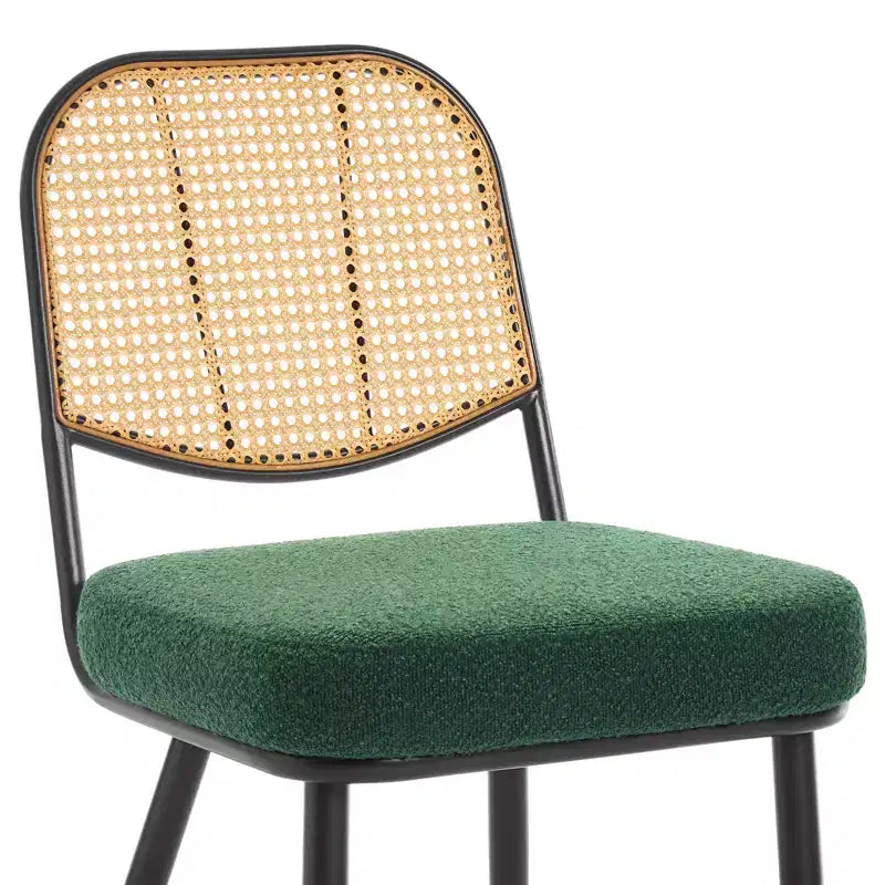 Chaises de salle à manger en rotin Chaises d'appoint modernes du milieu du siècle en tissu bouclette avec dossier en canne et pieds en métal pour cuisine