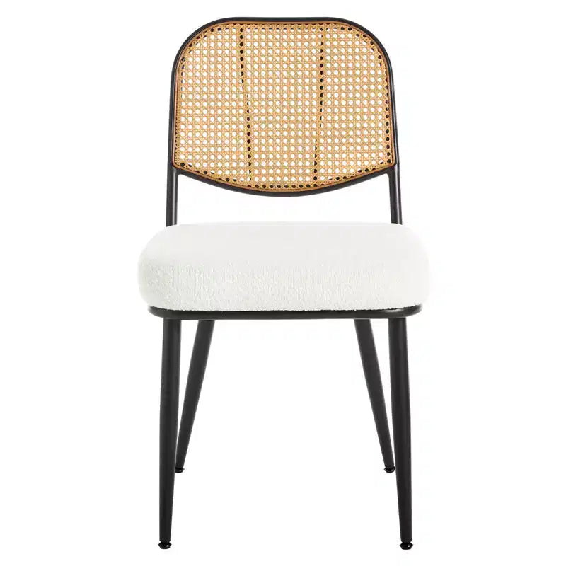 Chaises de salle à manger en rotin Chaises d'appoint modernes du milieu du siècle en tissu bouclette avec dossier en canne et pieds en métal pour cuisine