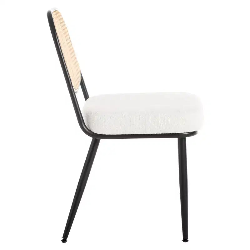 Chaises de salle à manger en rotin Chaises d'appoint modernes du milieu du siècle en tissu bouclette avec dossier en canne et pieds en métal pour cuisine