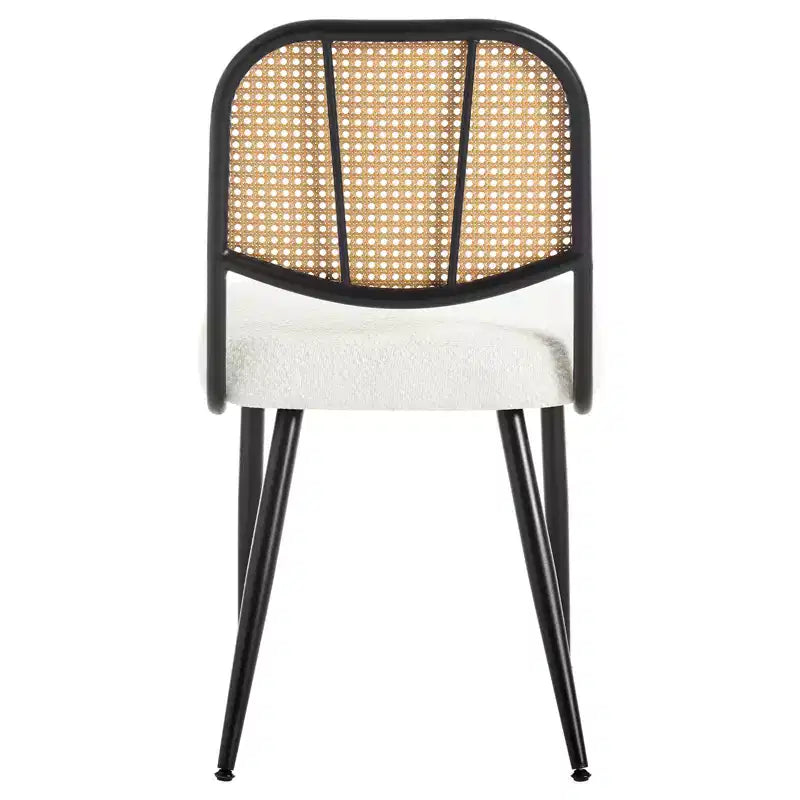 Chaises de salle à manger en rotin Chaises d'appoint modernes du milieu du siècle en tissu bouclette avec dossier en canne et pieds en métal pour cuisine