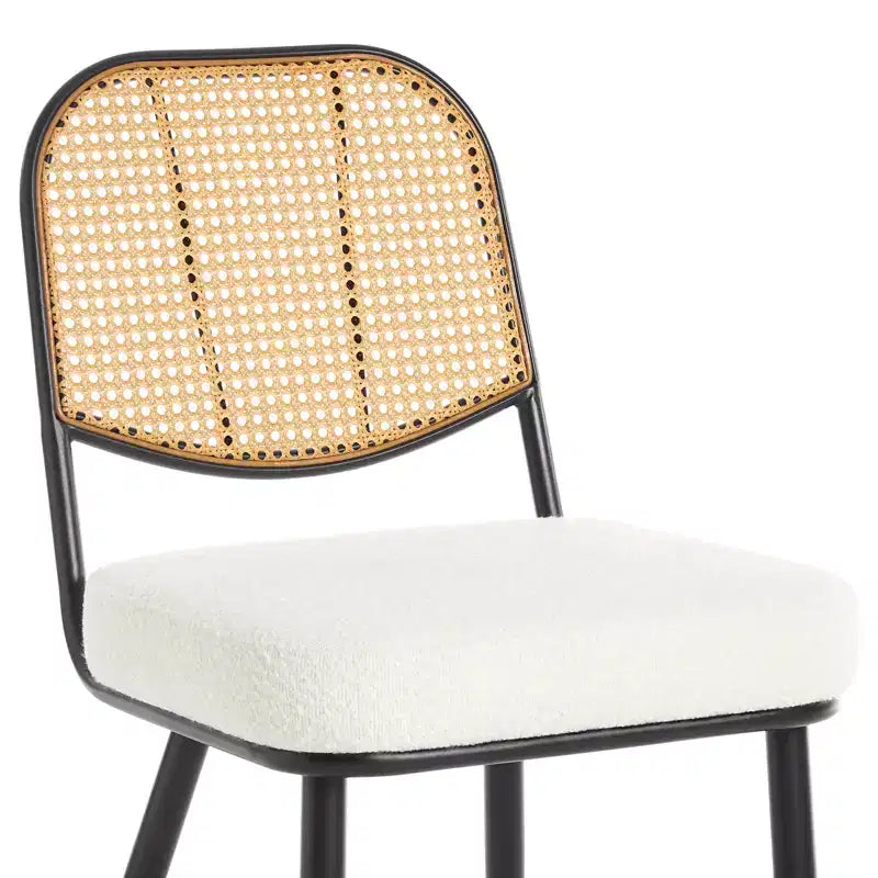 Chaises de salle à manger en rotin Chaises d'appoint modernes du milieu du siècle en tissu bouclette avec dossier en canne et pieds en métal pour cuisine
