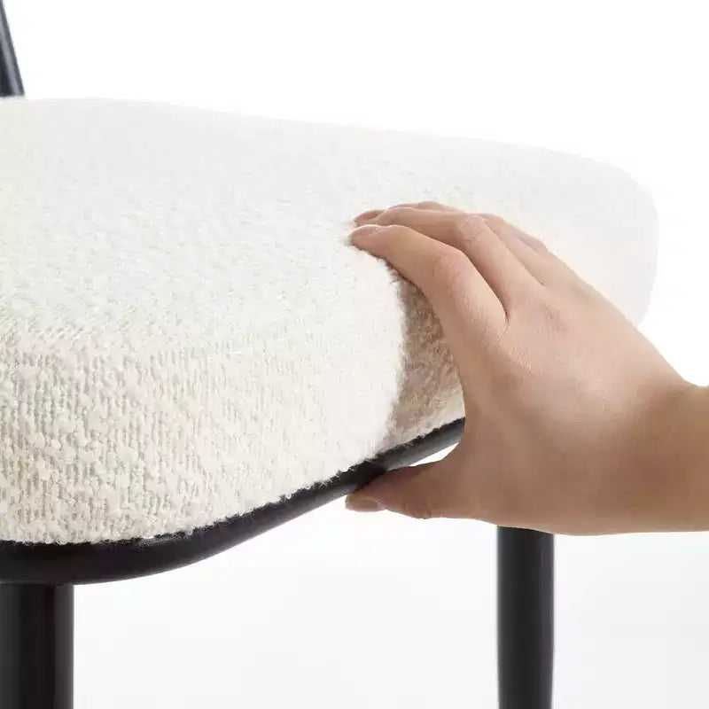 Chaises de salle à manger en rotin Chaises d'appoint modernes du milieu du siècle en tissu bouclette avec dossier en canne et pieds en métal pour cuisine