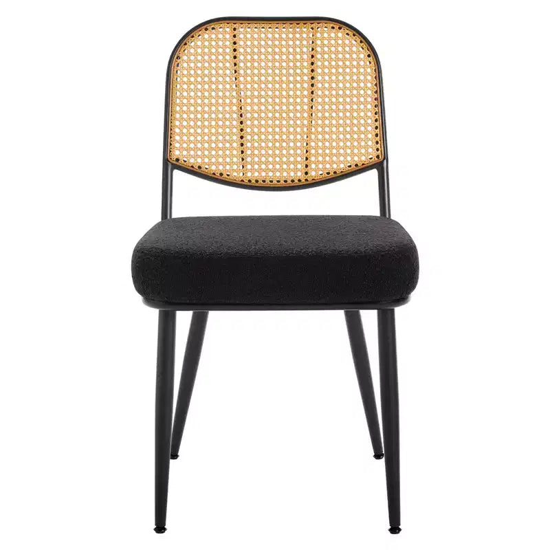 Chaises de salle à manger en rotin Chaises d'appoint modernes du milieu du siècle en tissu bouclette avec dossier en canne et pieds en métal pour cuisine