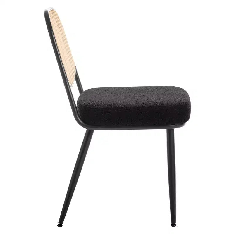 Chaises de salle à manger en rotin Chaises d'appoint modernes du milieu du siècle en tissu bouclette avec dossier en canne et pieds en métal pour cuisine