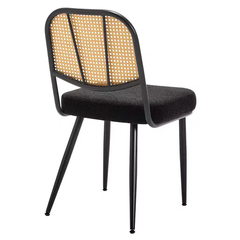 Chaises de salle à manger en rotin Chaises d'appoint modernes du milieu du siècle en tissu bouclette avec dossier en canne et pieds en métal pour cuisine