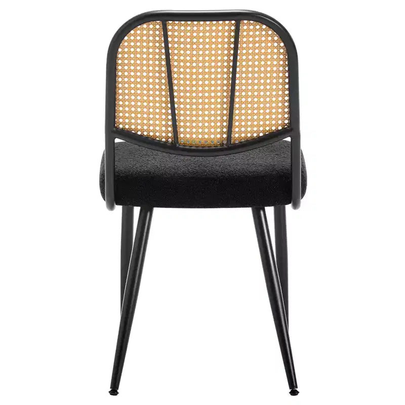 Chaises de salle à manger en rotin Chaises d'appoint modernes du milieu du siècle en tissu bouclette avec dossier en canne et pieds en métal pour cuisine