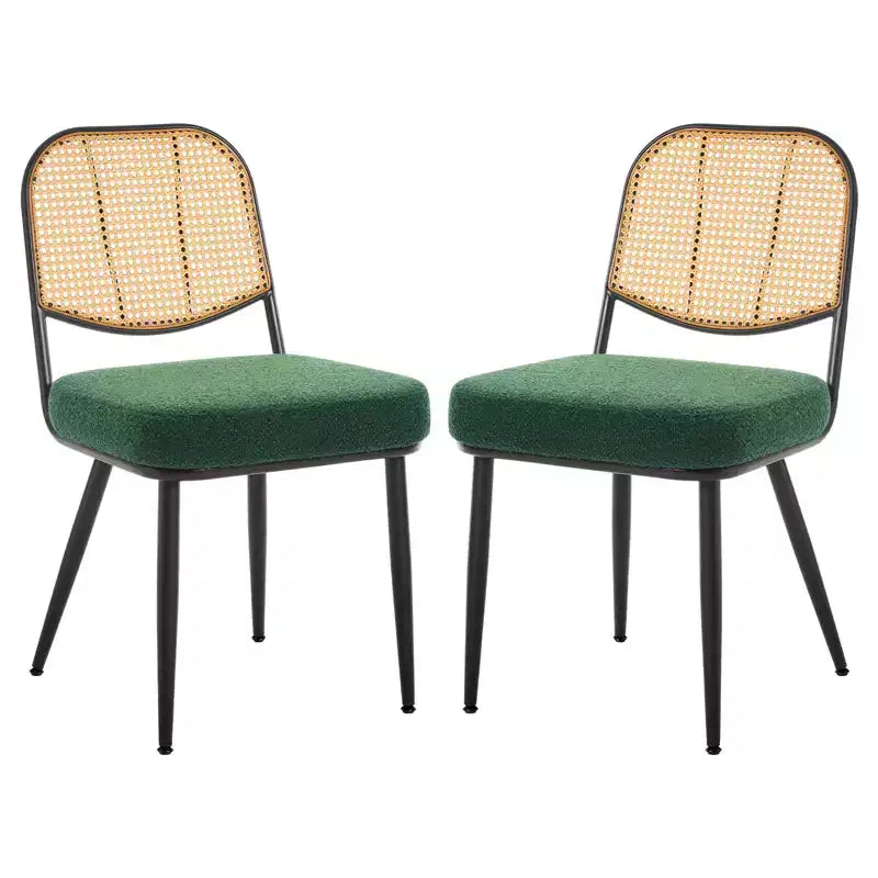Chaises de salle à manger en rotin Chaises d'appoint modernes du milieu du siècle en tissu bouclette avec dossier en canne et pieds en métal pour cuisine