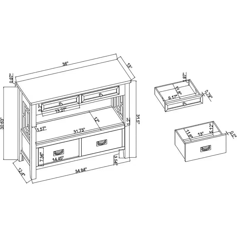 Console de 36 po, entrée de ferme, buffet en bois massif