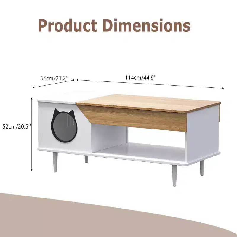 Table basse de 45 pouces, noire, avec tiroir de rangement, table basse de salon en bois rustique avec niche pour chat