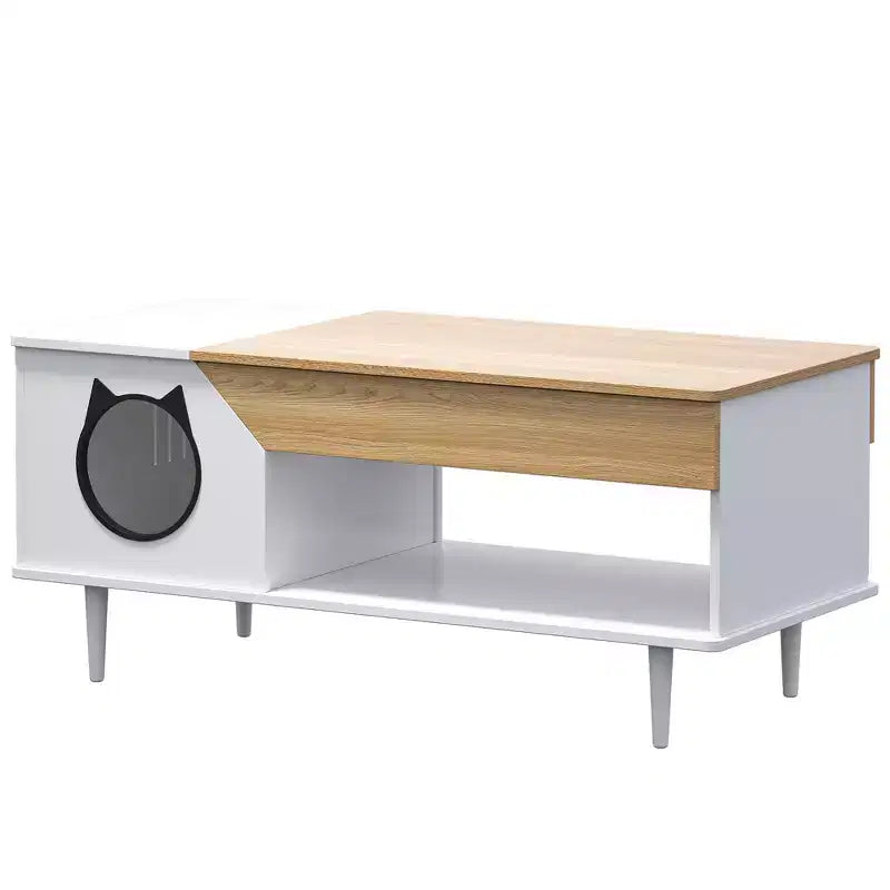 Table basse de 45 pouces, noire, avec tiroir de rangement, table basse de salon en bois rustique avec niche pour chat