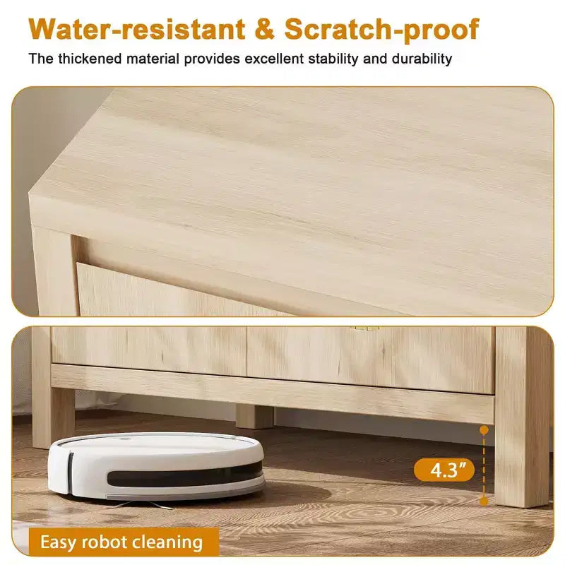 Buffet Enfilade Mid-Century - Meuble de Rangement Rétro avec Portes en Rotin et Étagère Réglable, Console d'Appoint pour Salon, Salle à Manger