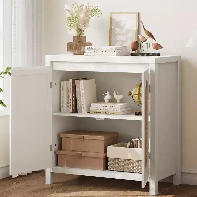 Buffet Enfilade Mid-Century - Meuble de Rangement Rétro avec Portes en Rotin et Étagère Réglable, Console d'Appoint pour Salon, Salle à Manger