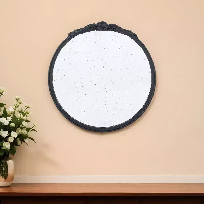 Miroir Mural Rond avec Cadre en Verre Vieilli Couronné Noir de 30