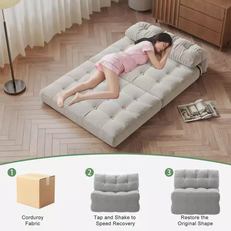 Canapé-lit pliant, Canapé pliant au sol avec oreiller en velours côtelé