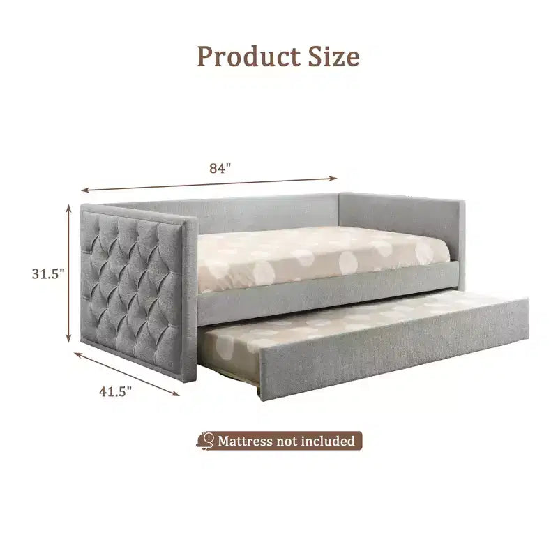 Canapé-Lit Jumeau Design Moderne avec Lit Gigogne et Plateforme Prête à Accueillir un Matelas en Bois Composite