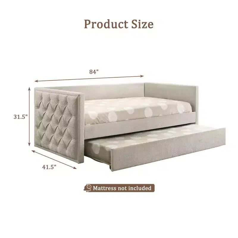 Canapé-Lit Jumeau Design Moderne avec Lit Gigogne et Plateforme Prête à Accueillir un Matelas en Bois Composite