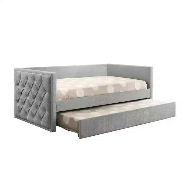 Canapé-Lit Jumeau Design Moderne avec Lit Gigogne et Plateforme Prête à Accueillir un Matelas en Bois Composite