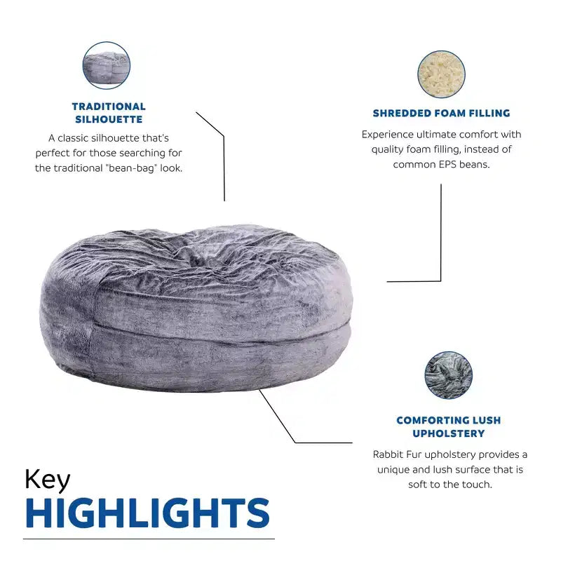 Pouf géant en fausse fourrure de 1,5 m