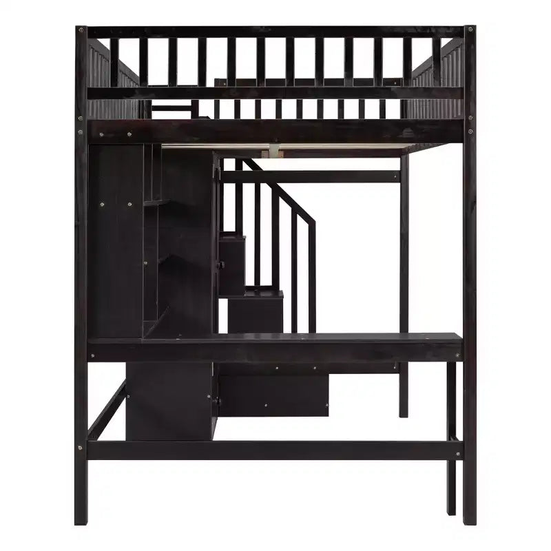 Lit mezzanine pleine grandeur avec armoire et bureau intégré, cadre de lit mezzanine haut en bois massif avec étagère de rangement pour enfants