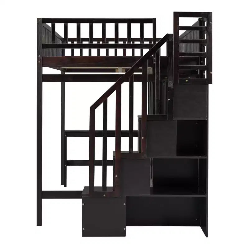 Lit mezzanine pleine grandeur avec armoire et bureau intégré, cadre de lit mezzanine haut en bois massif avec étagère de rangement pour enfants