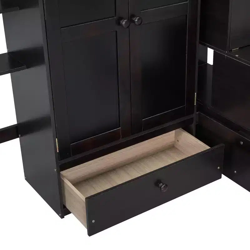 Lit mezzanine pleine grandeur avec armoire et bureau intégré, cadre de lit mezzanine haut en bois massif avec étagère de rangement pour enfants