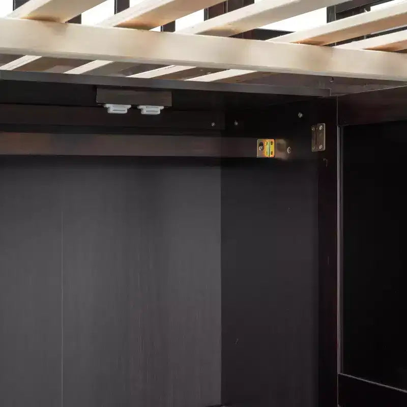 Lit mezzanine pleine grandeur avec armoire et bureau intégré, cadre de lit mezzanine haut en bois massif avec étagère de rangement pour enfants
