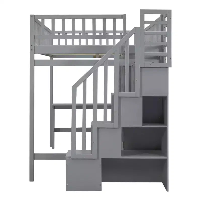 Lit mezzanine pleine grandeur avec armoire et bureau intégré, cadre de lit mezzanine haut en bois massif avec étagère de rangement pour enfants