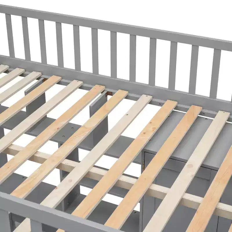Lit mezzanine pleine grandeur avec armoire et bureau intégré, cadre de lit mezzanine haut en bois massif avec étagère de rangement pour enfants