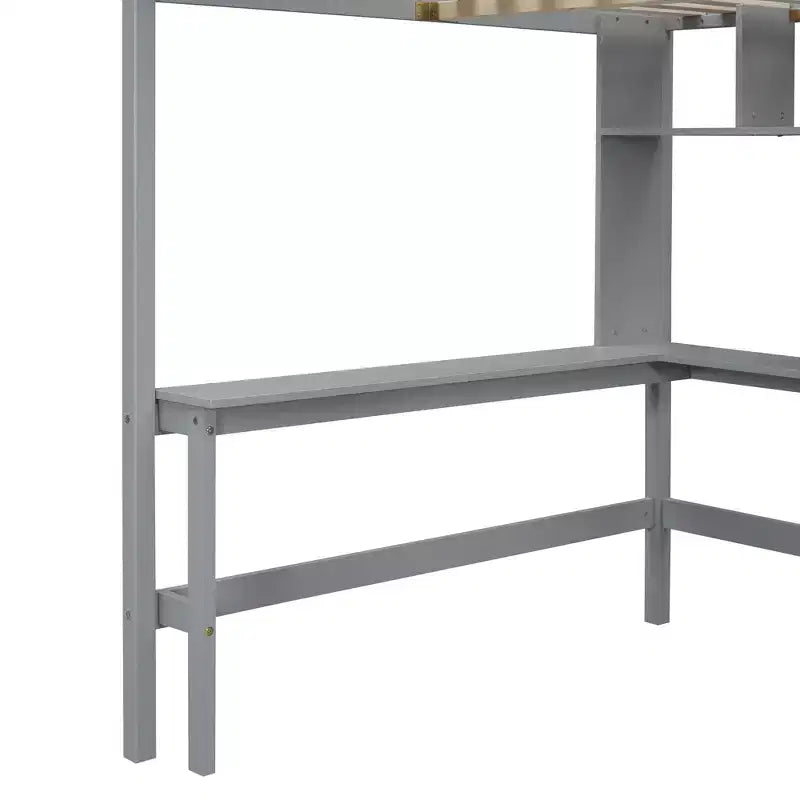Lit mezzanine pleine grandeur avec armoire et bureau intégré, cadre de lit mezzanine haut en bois massif avec étagère de rangement pour enfants