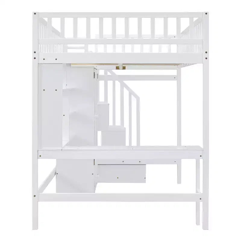 Lit mezzanine pleine grandeur avec armoire et bureau intégré, cadre de lit mezzanine haut en bois massif avec étagère de rangement pour enfants