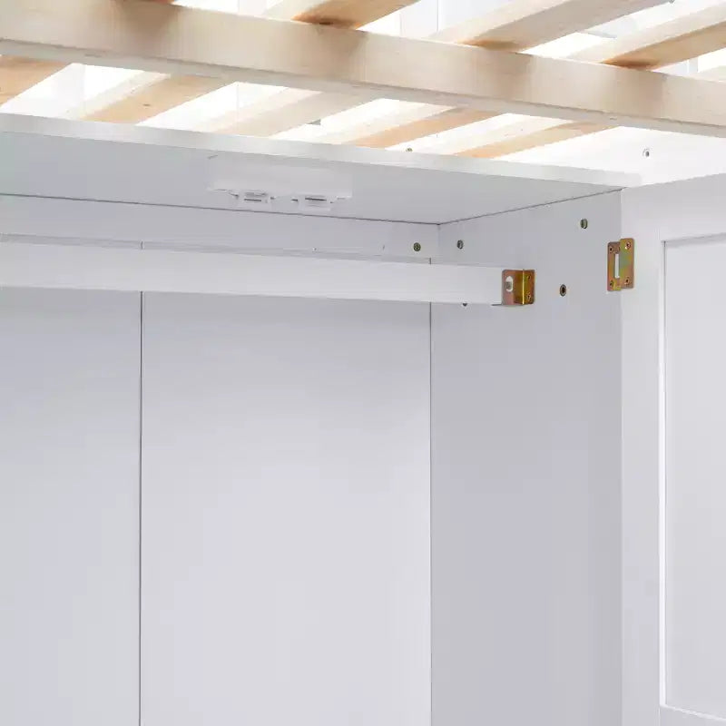 Lit mezzanine pleine grandeur avec armoire et bureau intégré, cadre de lit mezzanine haut en bois massif avec étagère de rangement pour enfants