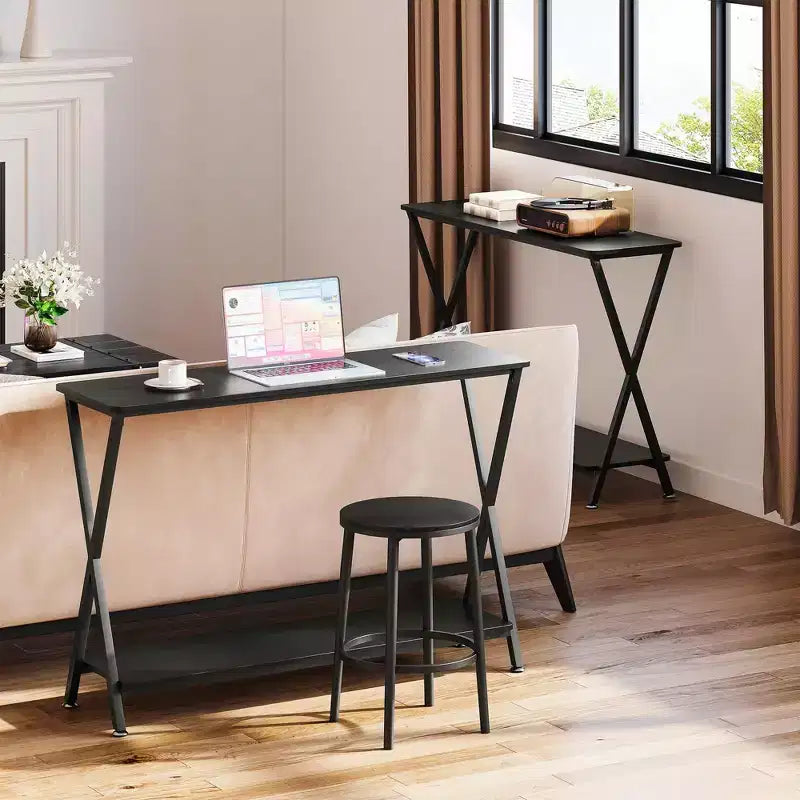 Console étroite à 2 niveaux, Petite table d'entrée, Table d'appoint avec étagères, Table de canapé pour Salon Couloir Entrée Foyer