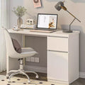 Bureau d'ordinateur avec tiroirs, bureau en bois de 109 cm, poste de travail PC de bureau à domicile avec rangement, blanc