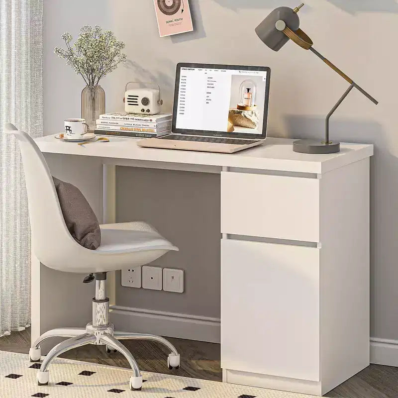 Bureau d'ordinateur avec tiroirs, bureau en bois de 109 cm, poste de travail PC de bureau à domicile avec rangement, blanc