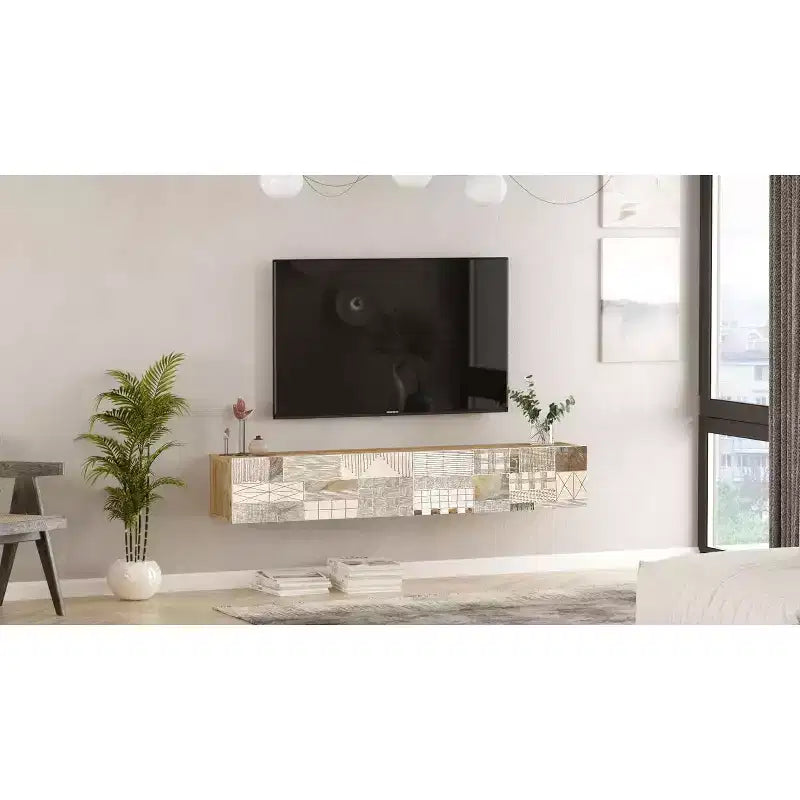 Meuble TV Console de divertissement avec étagères de rangement et portes